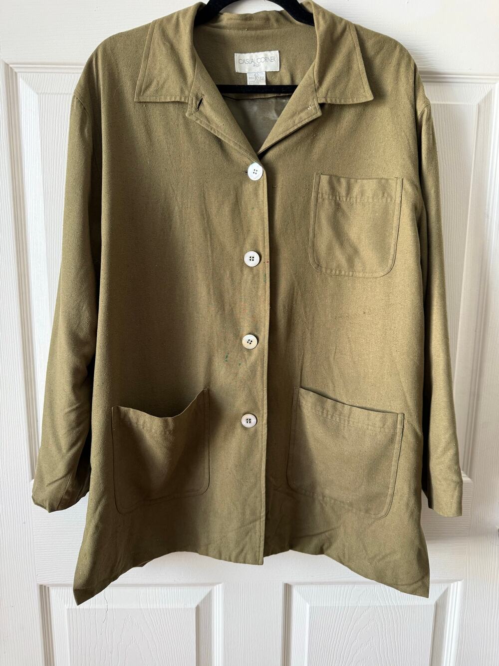 Vintage Casual Corner Silk Linen Jacket Olive Green Sz L Art Teacher Lagenlook